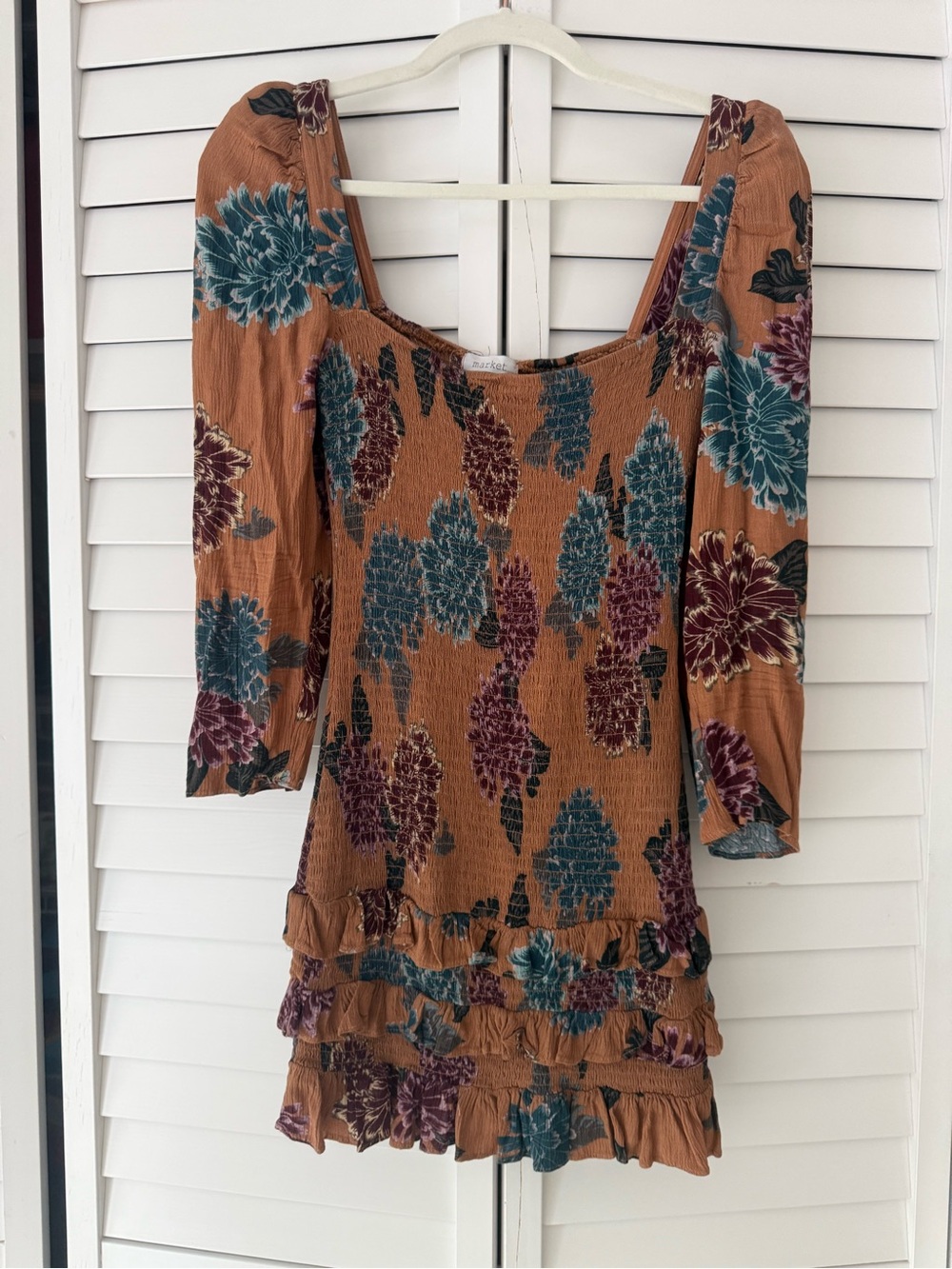 Rust Floral Ruffle Mini Dress - Picture 2 of 2